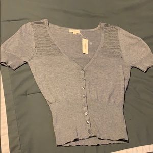 Grey Short Sleeve Knit Sweater